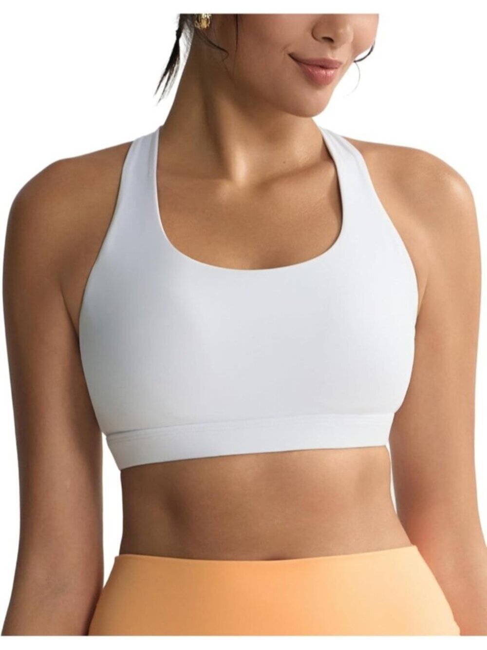 〽️Women's White Sports Bras High Impact Cross Back Molded Cup Running Bra